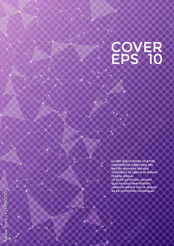 Global network connection geometric grid. Network nodes information technology concept. Vector cover page layout. 