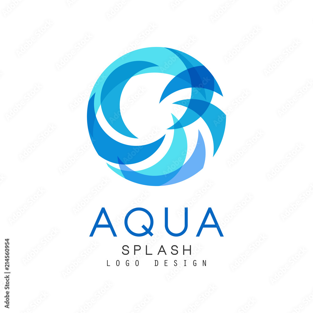 Aqua splash logo design, brand identity template with blue water sign ...