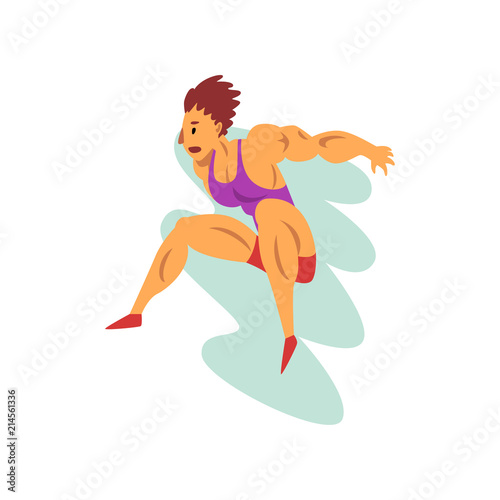 Male athlete jumping, professional sportsman at sporting championship athletics competition vector Illustration on a white background