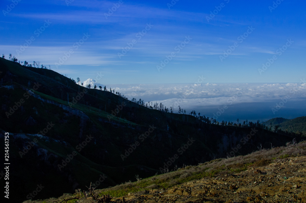 Naklejka premium Walkway at Mount Bromo volcanoes in Bromo Tengger Semeru National Park, East Java, Indonesia
