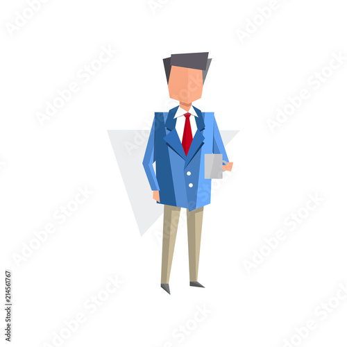Businessman showing blank paper sheet, paper work, bureaucracy business concept cartoon vector Illustration on a white background