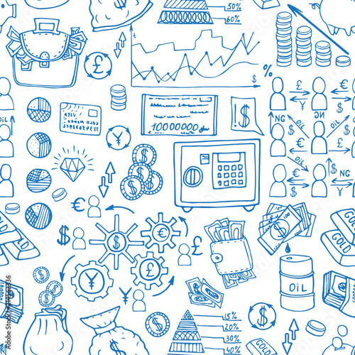 Business finance doodles seamless vector pattern