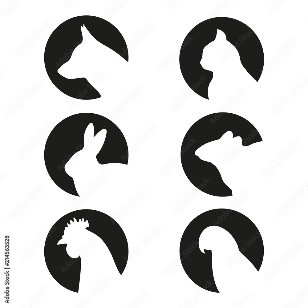 white silhouettes of animals in a black circle white silhouettes of animals in a black circle