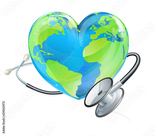 Globe World Health Day Heart Earth Stethoscope Concept