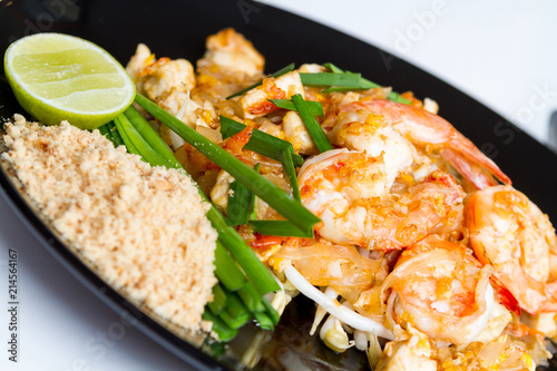 Pad thai, Close up Fried noodle thai style with shrimp.