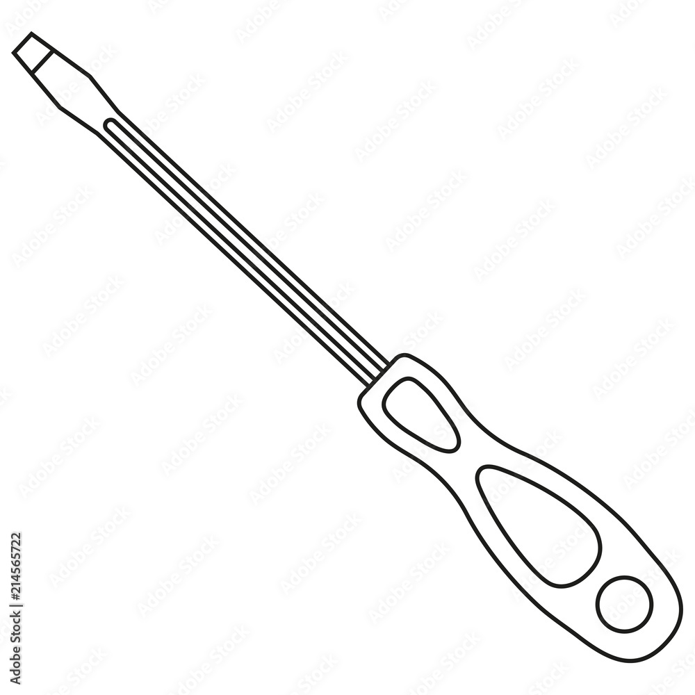 Line art black and white flathead screwdriver Line art black and white flathead screwdriver