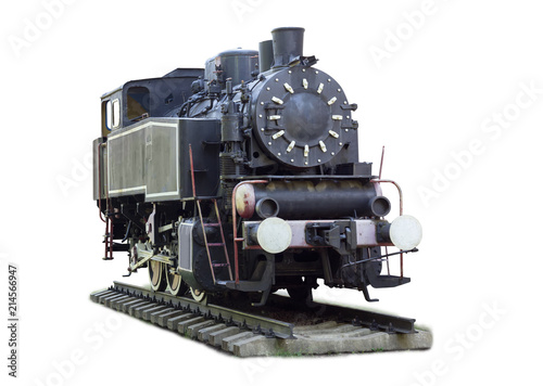 Small old steam locomotive on a white background
