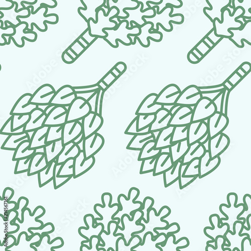 Sauna, steam bath room seamless pattern with line icons. Bathroom equipment birch, oak brooms. Finnish, russian banya. Health care brown background for spa center.