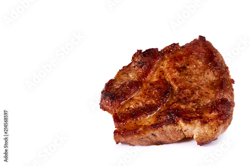 grilled meat steak with spices. Isolated on white background  copy space