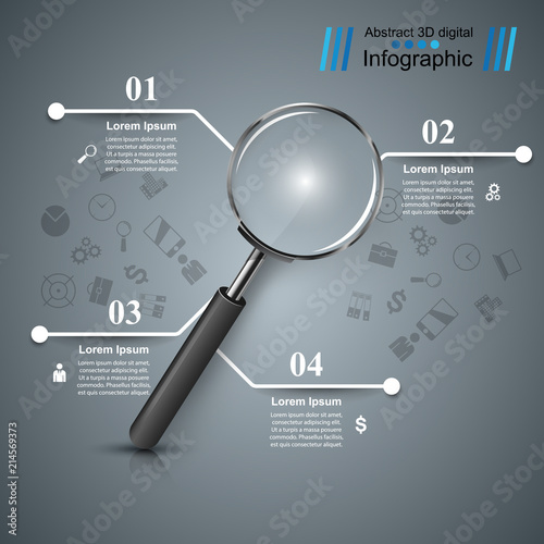 Realistic business magnifier. Zoom in and find.