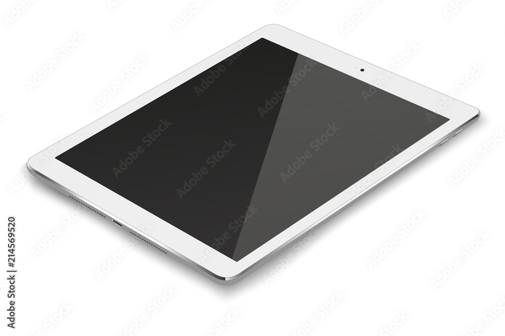 Tablet pc computer with black screen isolated on white background. - obrazy, fototapety, plakaty 