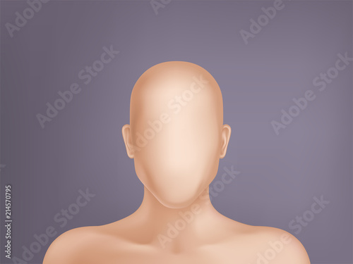 Vector faceless human model, blank dummy, part of male or female body isolated on background. Mockup with man or woman head without face to create own profile, template for plastic surgery cosmetology