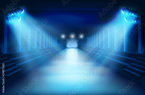 Runway show, light performance. Vector illustration.