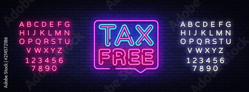 Tax free poster neon signboard vector. Tax free neon glowing letters shining, Light Banner, neon text.Vector illustration. Billboard. Editing text neon sign
