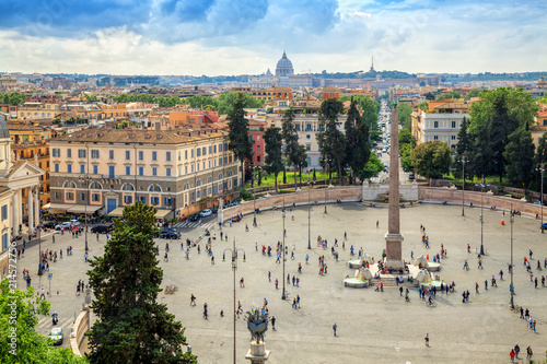 Photography Panoramic view of Piazza del Popolo in Rome, Italy