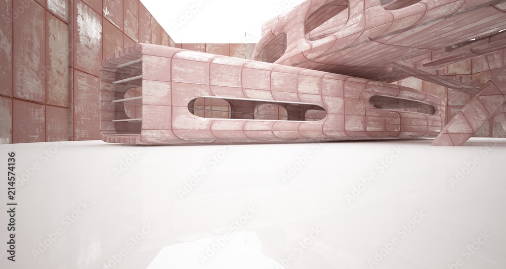 Fototapeta premium Empty smooth abstract room interior of sheets rusted metal. Architectural background. 3D illustration and rendering
