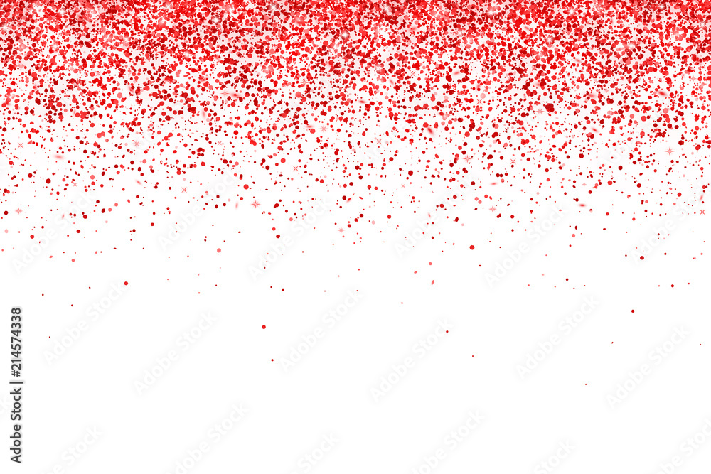 Red falling particles on white background, horizontal orientation. Vector