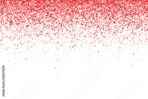 Red falling particles on white background, horizontal orientation. Vector