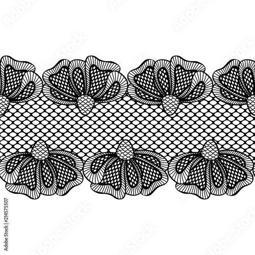 Seamless black flower lace border, lace ribbon