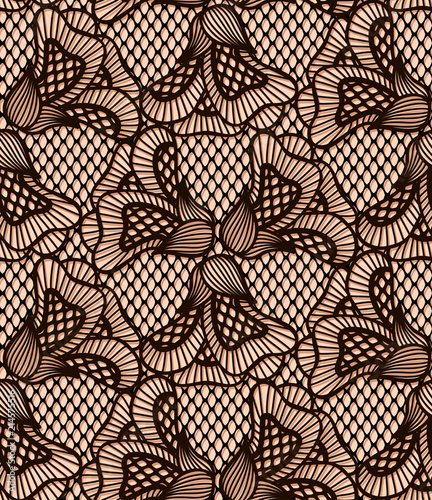 Seamless black flower lace pattern, retro lace texture