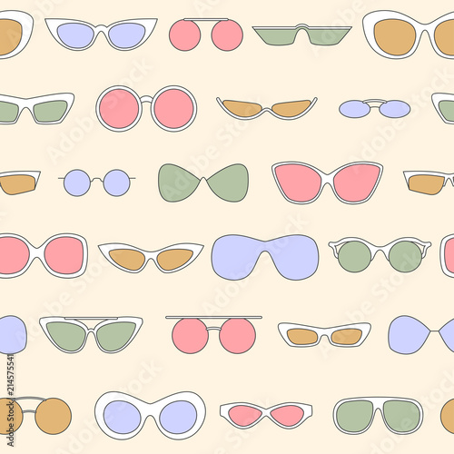 Linear eyewear seamless pattern, various trendy  sunglasses repeating background