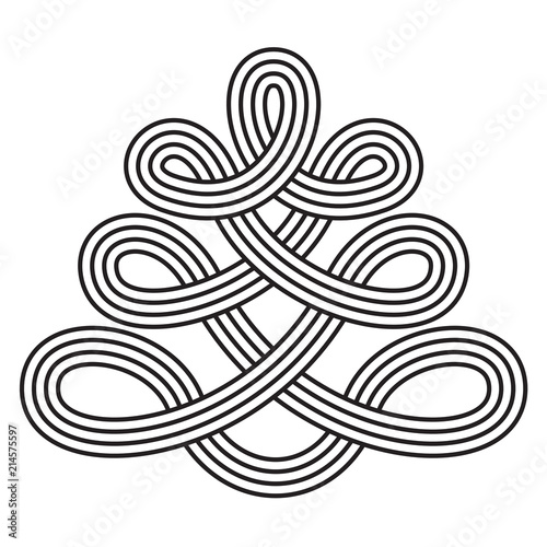 Stylized Christmas tree illustration, drawn with continuous parallel lines, oriental style
