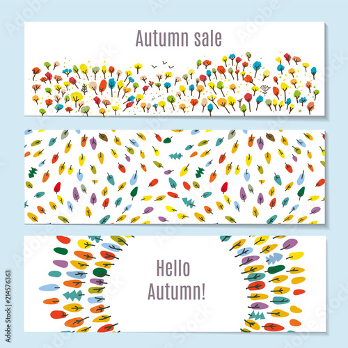 Autumn banners set with forest, park, leaves. Vector graphic illustration