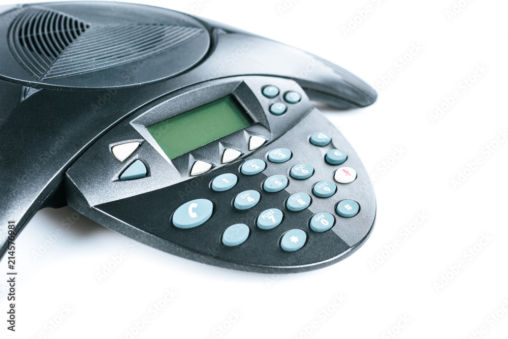 close-up shot of conference phone isolated on white close-up shot of conference phone isolated on white