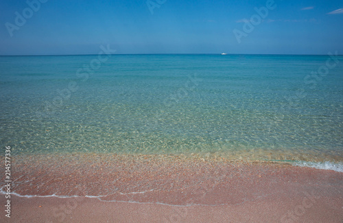 Sandy beach in Olenivka (Crimean Maldives) in the Crimea, Russia photo