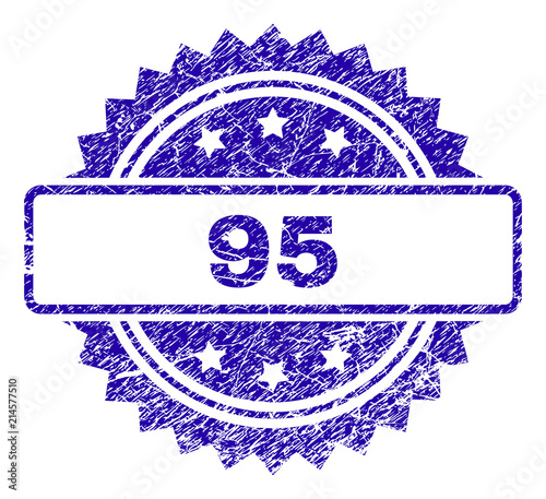 95 stamp imprint with scratched style. Blue vector rubber seal print of 95 tag with scratched texture.