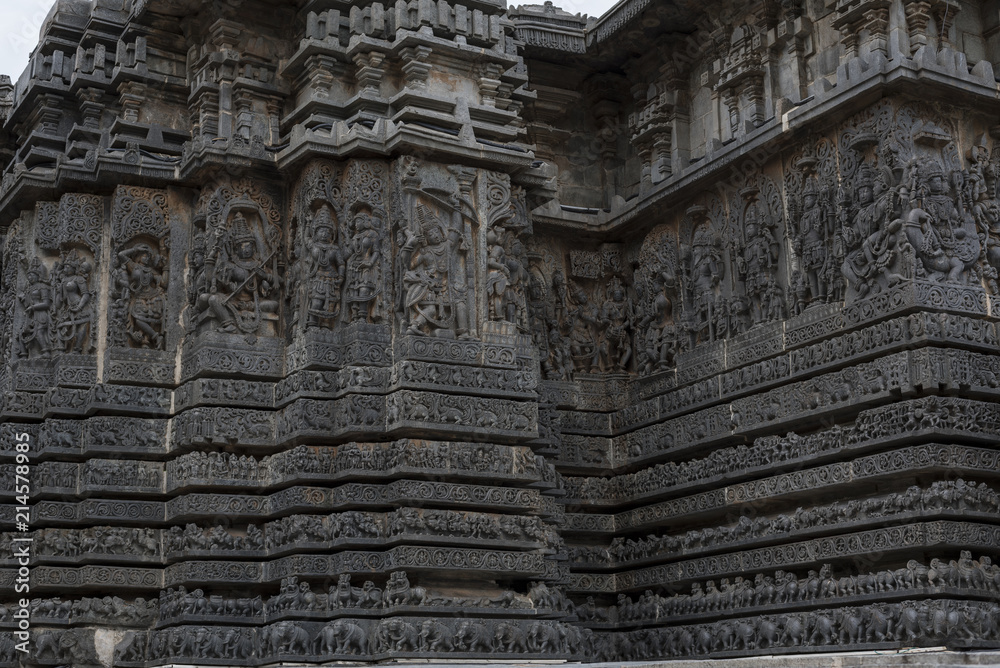 Hoysala architecture, It is known that the famous temple derived its name from the King Vishnuvardhana Hoysaleswara, who built the temple.Karnataka,India Hoysala architecture, It is known that the famous temple derived its name from the King Vishnuvardhana Hoysaleswara, who built the temple.Karnataka,India