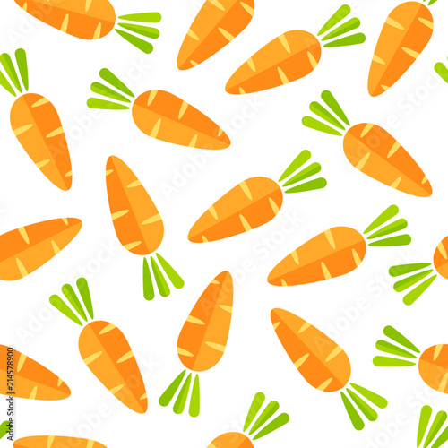 Flat vegetable seamless pattern. Retro style background ornament with abstract ordered carrot vegetables in bright orange colors. Vector illustration for wrapping paper or season celebration card.