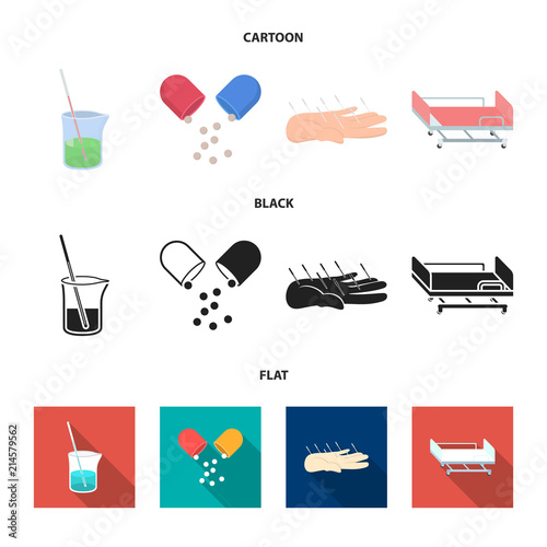 Solution, tablet, acupuncture, hospital gurney.Medicine set collection icons in cartoon,black,flat style vector symbol stock illustration web.