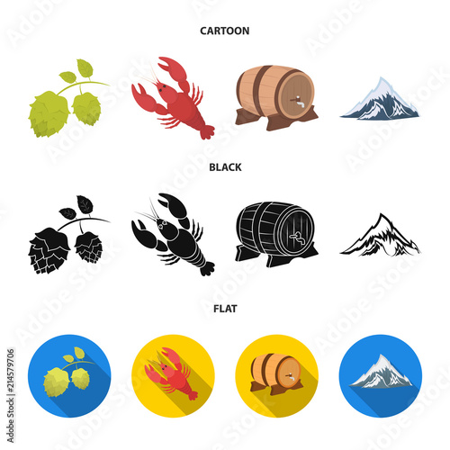 Alps, a barrel of beer, lobster, hops. Oktoberfest set collection icons in cartoon,black,flat style vector symbol stock illustration web. photo