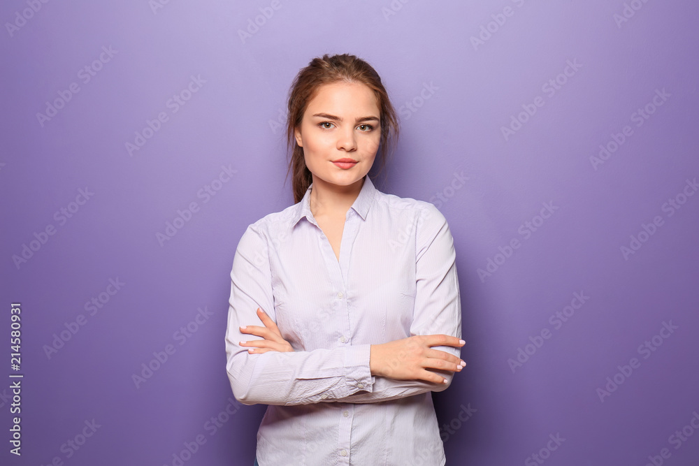 Beautiful young woman on color background Beautiful young woman on color background
