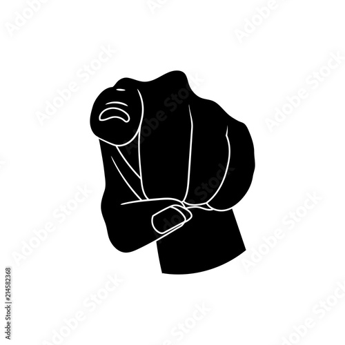 Vector Point Finger Illustration, Black and White Icon, Isolated Image, Linear Drawing.