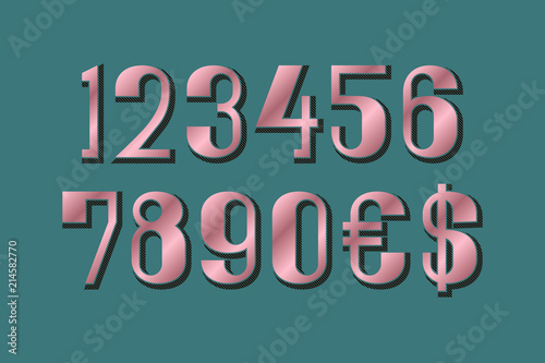 Pink golden numbers with dollar and euro symbols.