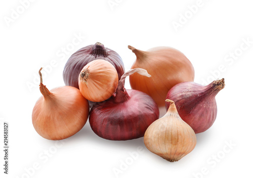 Fresh onions on white background