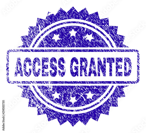 ACCESS GRANTED stamp imprint with grunge style. Blue vector rubber seal print of ACCESS GRANTED title with unclean texture.