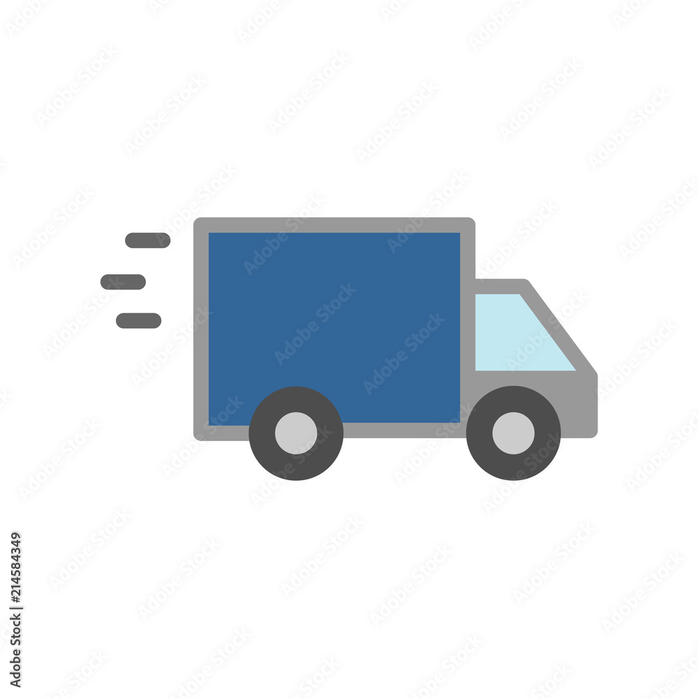 Fast shipping delivery truck flat icon simple flat outline sign for apps and websites