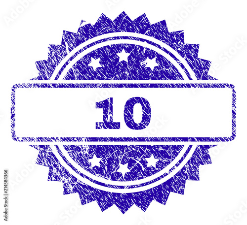 10 stamp imprint with scratched style. Blue vector rubber seal print of 10 text with scratched texture.