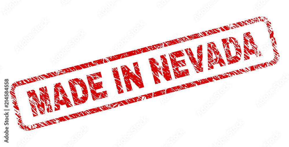 MADE IN NEVADA stamp seal print with scratced style. Red vector rubber print of MADE IN NEVADA text with scratched texture. Text title is placed inside rounded rectangle frame. MADE IN NEVADA stamp seal print with scratced style. Red vector rubber print of MADE IN NEVADA text with scratched texture. Text title is placed inside rounded rectangle frame.