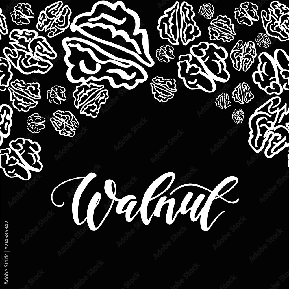 Sketch walnut pattern on black background Sketch walnut pattern on black background