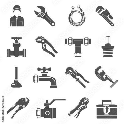Black Icons - Plumbing Tools and Equipment