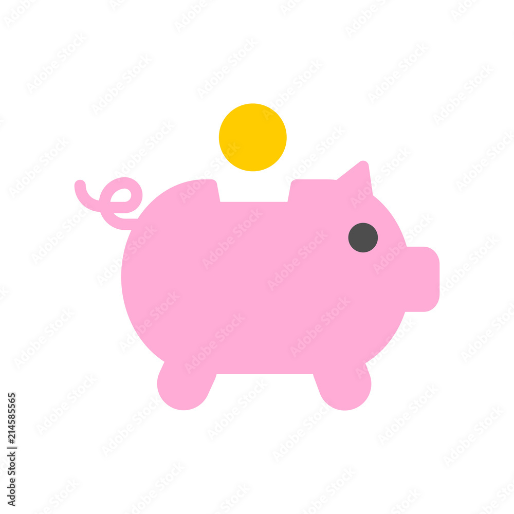 Pig piggy bank with coins vector illustration in flat style Pig piggy bank with coins vector illustration in flat style