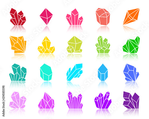 Crystal color silhouette icons vector set