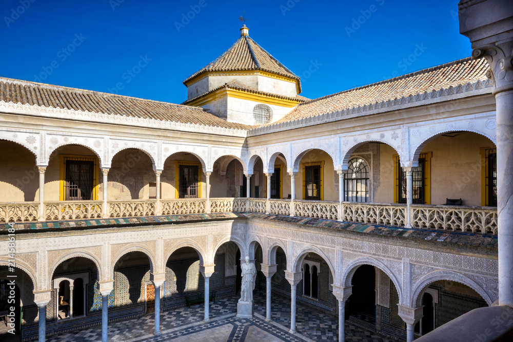 Seville, Patio Principal of La Casa De Pilatos. The building is a precious palace in mudejar spanish style. Spain