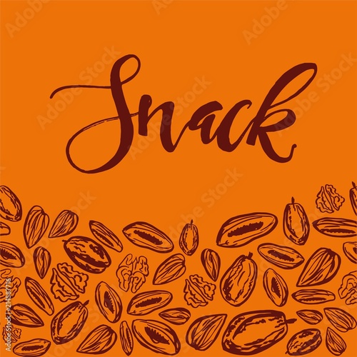 Seamless background with nuts and dried fruits. Vector illustration.