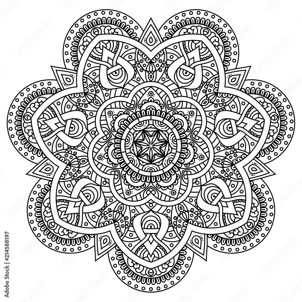 Black and white mandala vector isolated on white. Vector hand drawn circular decorative element. Black and white mandala vector isolated on white. Vector hand drawn circular decorative element.