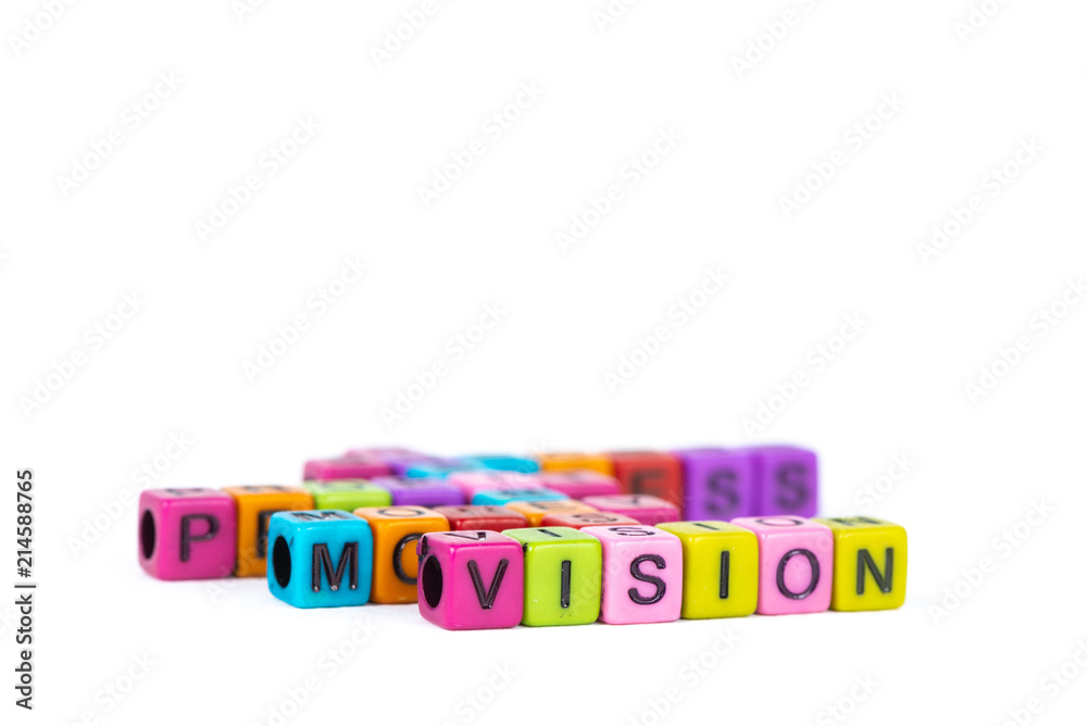 Obraz premium BUSINESS SUCCESS PROFIT MONEY VISION text made from colorful beads or letter bead on white background, finance and business concept.